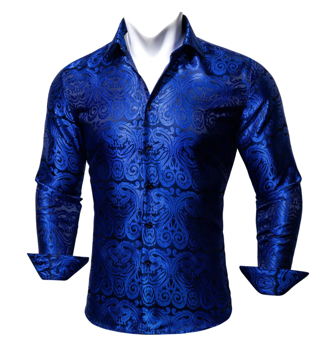 Simon Von: Blauwe Paisley Zijden Blouse CY-0404 Elegante Luxe Zomer Stijl Perfect voor Elke Gelegenheid!
