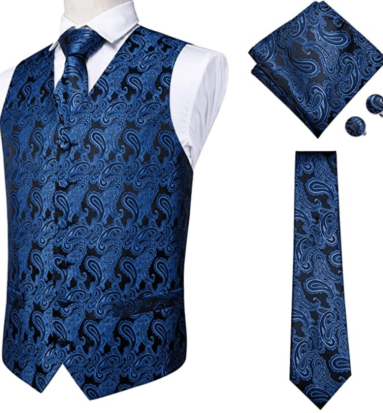 Koninklijk Blauw Paisley Vest Ensemble voor Heren: Stijlvol, Compleet & Klaar om te Imponeren!